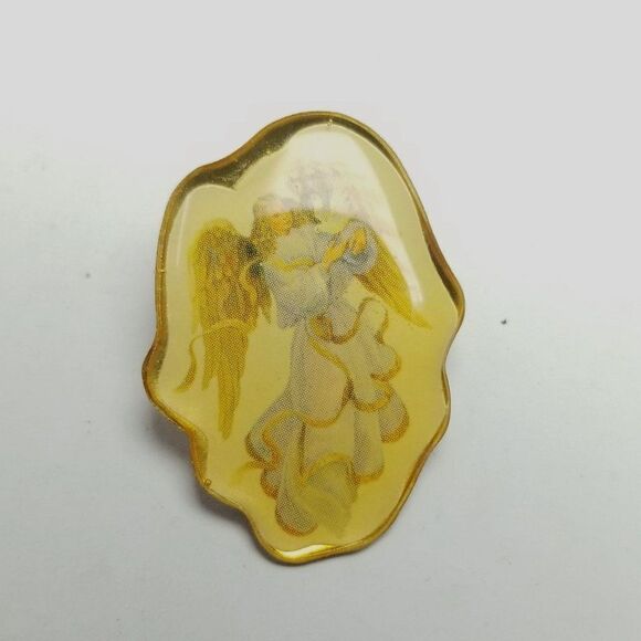 Vintage Angel Lapel Pin, Yellow Tone Brooch, Protection Guardian, Estate - Picture 6 of 6
